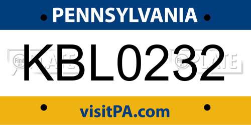 KBL0232 Pennsylvania License Plate