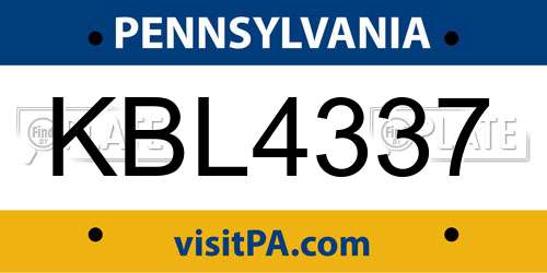 KBL4337 Pennsylvania License Plate