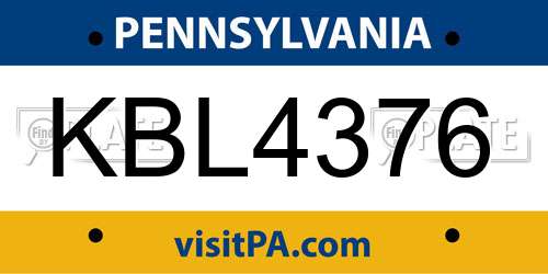 KBL4376 Pennsylvania License Plate