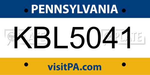 KBL5041 Pennsylvania License Plate
