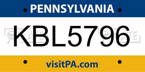 KBL5796 Pennsylvania License Plate