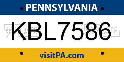 KBL7586 Pennsylvania License Plate