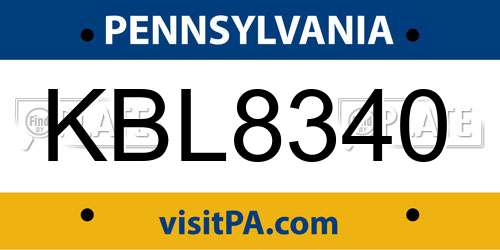 KBL8340 Pennsylvania License Plate