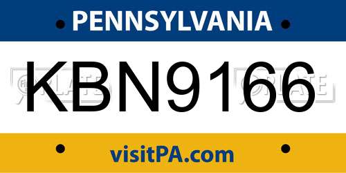 KBN9166 Pennsylvania License Plate