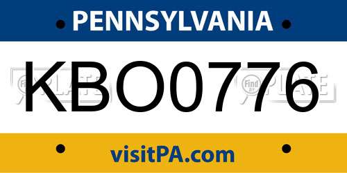 KBO0776 Pennsylvania License Plate