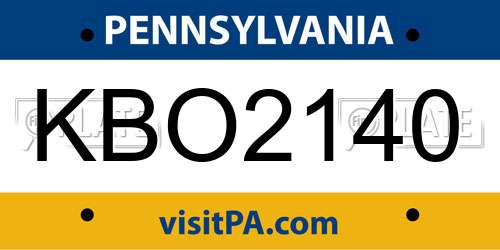 KBO2140 Pennsylvania License Plate