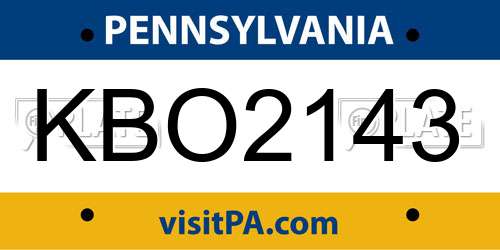 KBO2143 Pennsylvania License Plate