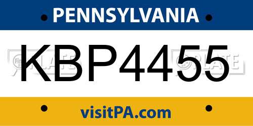 KBP4455 Pennsylvania License Plate