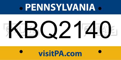 KBQ2140 Pennsylvania License Plate