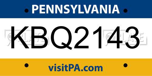 KBQ2143 Pennsylvania License Plate