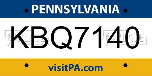 KBQ7140 Pennsylvania License Plate
