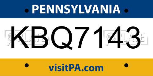 KBQ7143 Pennsylvania License Plate