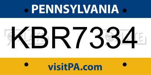 KBR7334 Pennsylvania License Plate