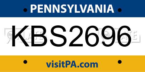 KBS2696 Pennsylvania License Plate