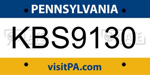 KBS9130 Pennsylvania License Plate