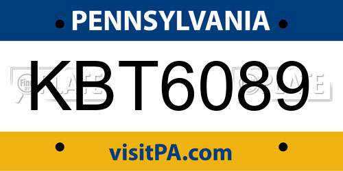 KBT6089 Pennsylvania License Plate