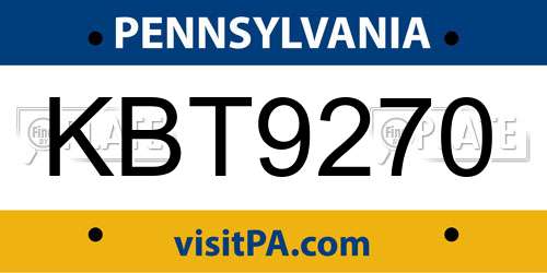 KBT9270 Pennsylvania License Plate
