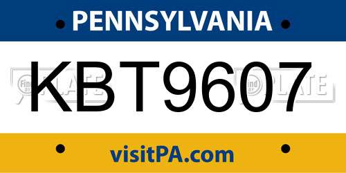 KBT9607 Pennsylvania License Plate