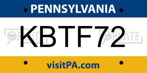 KBTF72 Pennsylvania License Plate