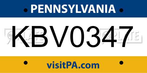 KBV0347 Pennsylvania License Plate