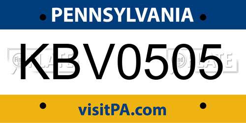KBV0505 Pennsylvania License Plate