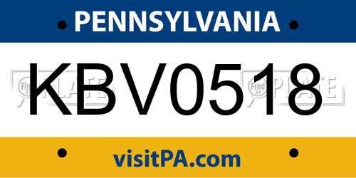 KBV0518 Pennsylvania License Plate