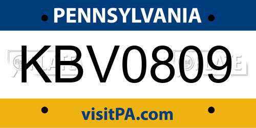 KBV0809 Pennsylvania License Plate