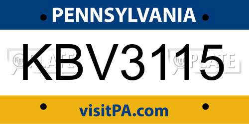 KBV3115 Pennsylvania License Plate
