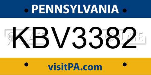 KBV3382 Pennsylvania License Plate