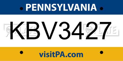 KBV3427 Pennsylvania License Plate
