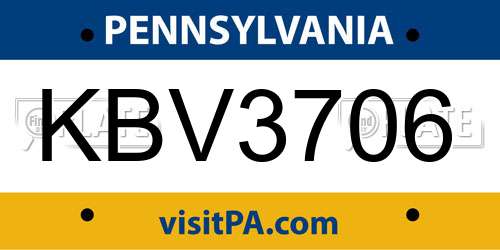 KBV3706 Pennsylvania License Plate