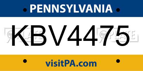KBV4475 Pennsylvania License Plate