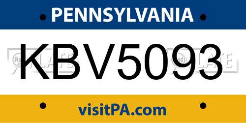 KBV5093 Pennsylvania License Plate