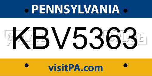 KBV5363 Pennsylvania License Plate