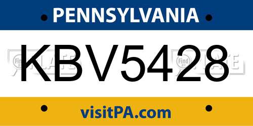 KBV5428 Pennsylvania License Plate