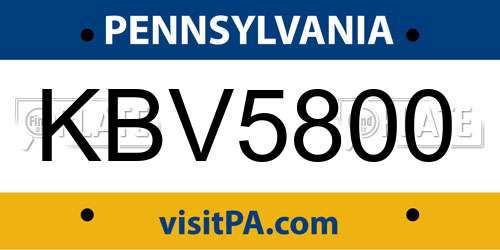KBV5800 Pennsylvania License Plate