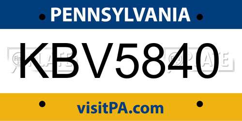 KBV5840 Pennsylvania License Plate