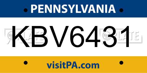 KBV6431 Pennsylvania License Plate