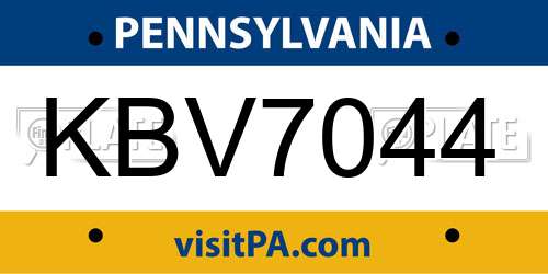 KBV7044 Pennsylvania License Plate