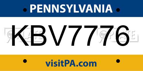 KBV7776 Pennsylvania License Plate