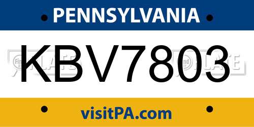KBV7803 Pennsylvania License Plate
