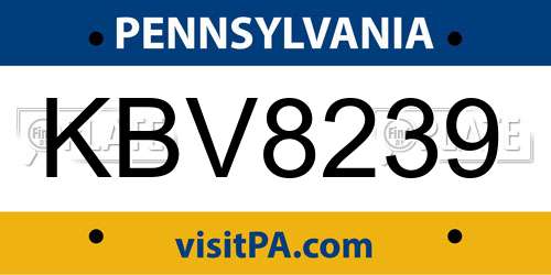 KBV8239 Pennsylvania License Plate