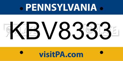 KBV8333 Pennsylvania License Plate