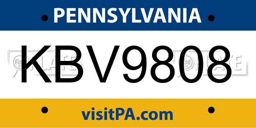 KBV9808 Pennsylvania License Plate