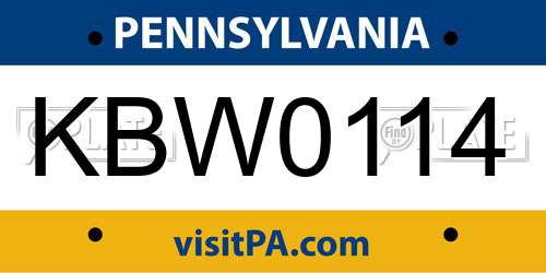 KBW0114 Pennsylvania License Plate
