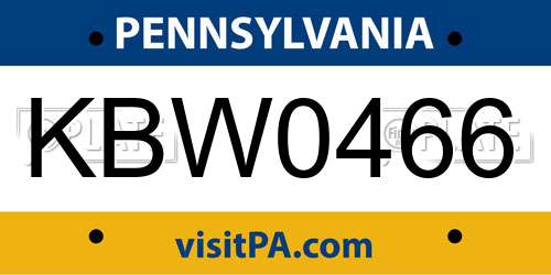 KBW0466 Pennsylvania License Plate
