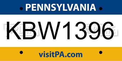 KBW1396 Pennsylvania License Plate