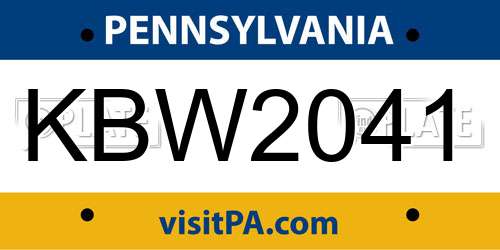 KBW2041 Pennsylvania License Plate