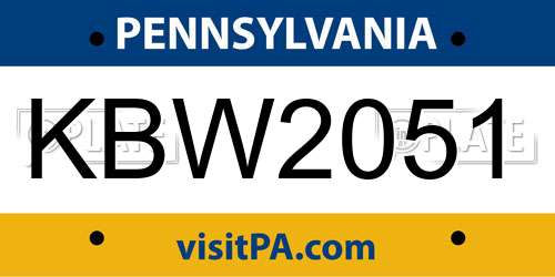 KBW2051 Pennsylvania License Plate