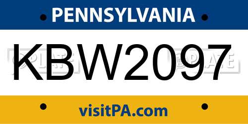 KBW2097 Pennsylvania License Plate